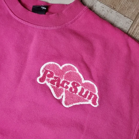 PacSun Love Crew Neck Sweatshirt Women's Size Medium Pink EUC - Picture 8 of 16